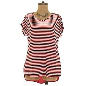 Pleione Nordstrom Top Size XS Mixed Media Blouse Striped Red Multi NEW  B76